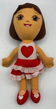 Dora The Explorer Plush Doll Red Heart Dress Brown Hair 14" Stuffed Toy